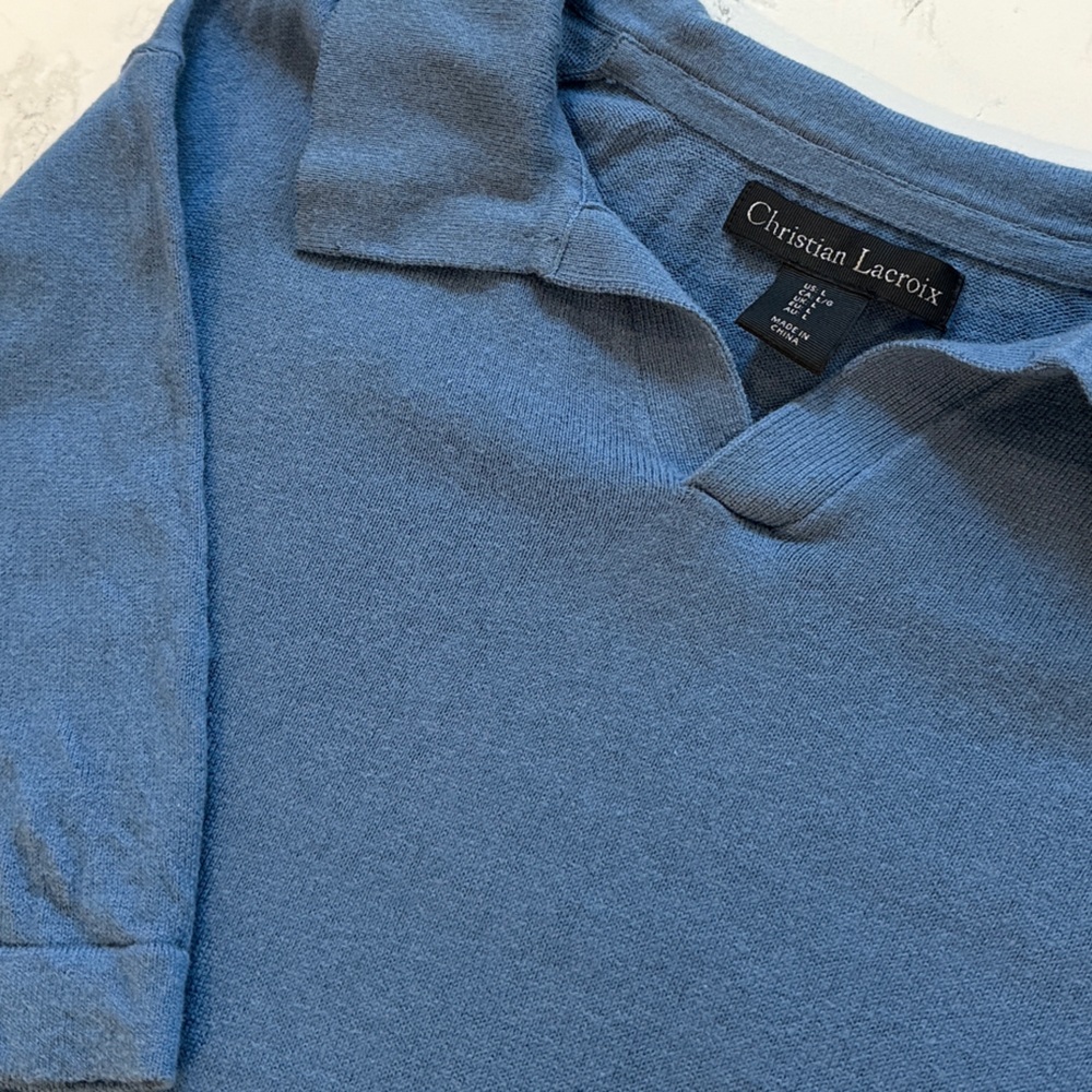 Christian Lacroix Men’s Luxury Knit Polo – Light Blue – Cotton/Silk/Cashmere